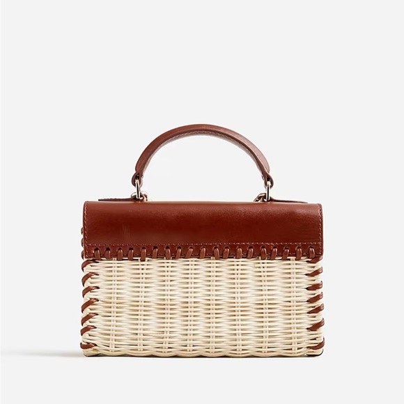 NEW! JCrew Small Leather & Wicker Raffia Bag - Picture 3 of 4